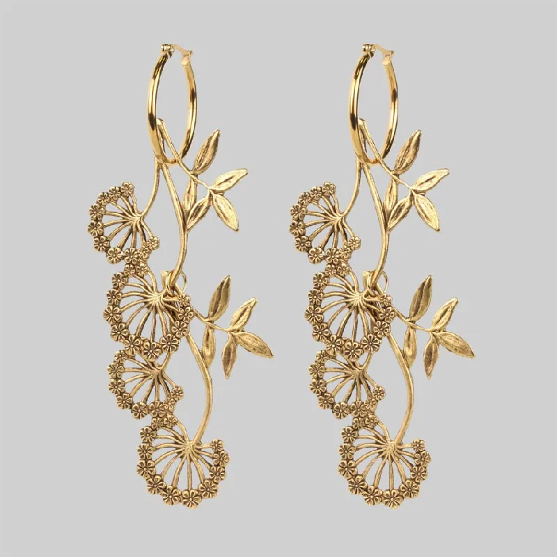 AELLA. Floral Drop Hoop Earrings - Gold