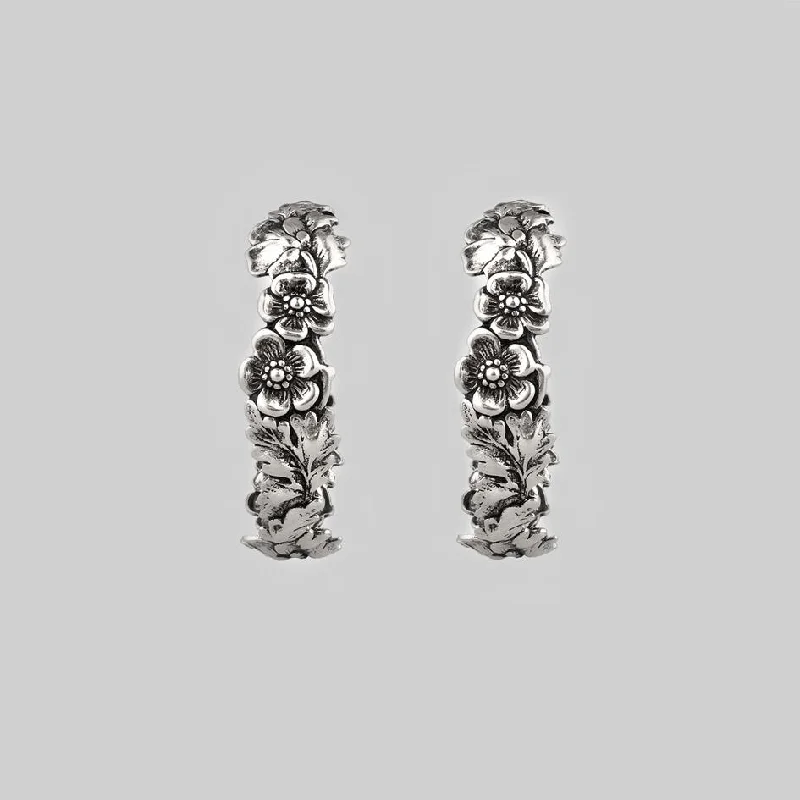 DAHLIA. Floral Garland Hoop Earrings - Silver