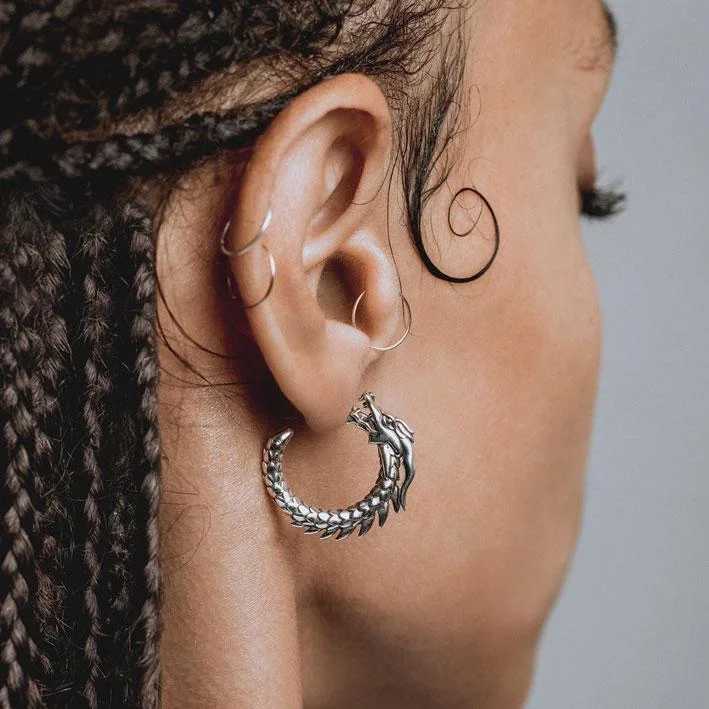 DRAKE. Dragon Hoop Earrings - Silver