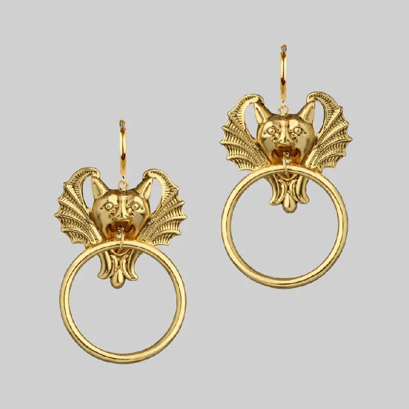 DRAKKAR. Gargoyle Knocker Hoop Earrings - Gold