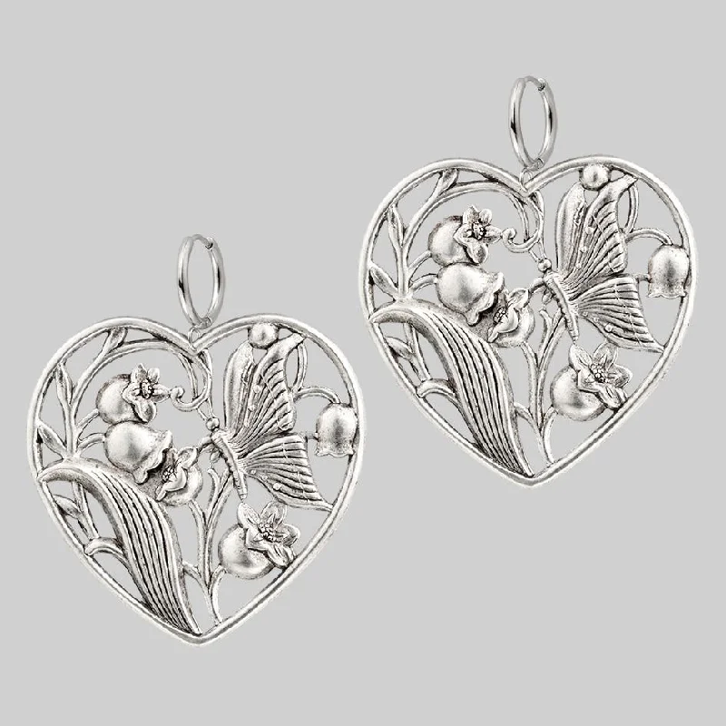 EPHEMERA. Blooming Heart Hoop Earrings - Silver