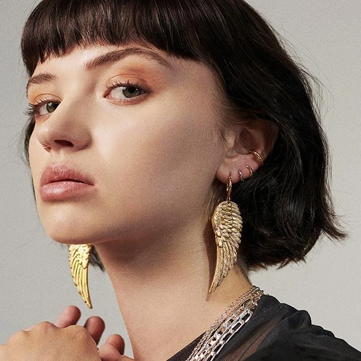 FALLEN SAINT. Angel Wing Hoop Earrings - Gold