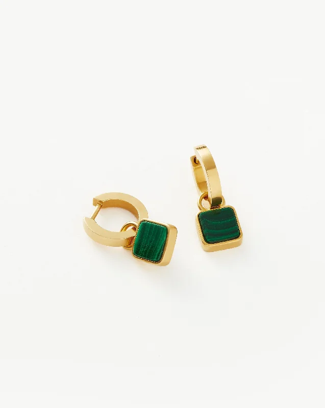 Lucy Williams Square Malachite Charm Hoop Earrings  | 18ct Gold Vermeil/Malachite