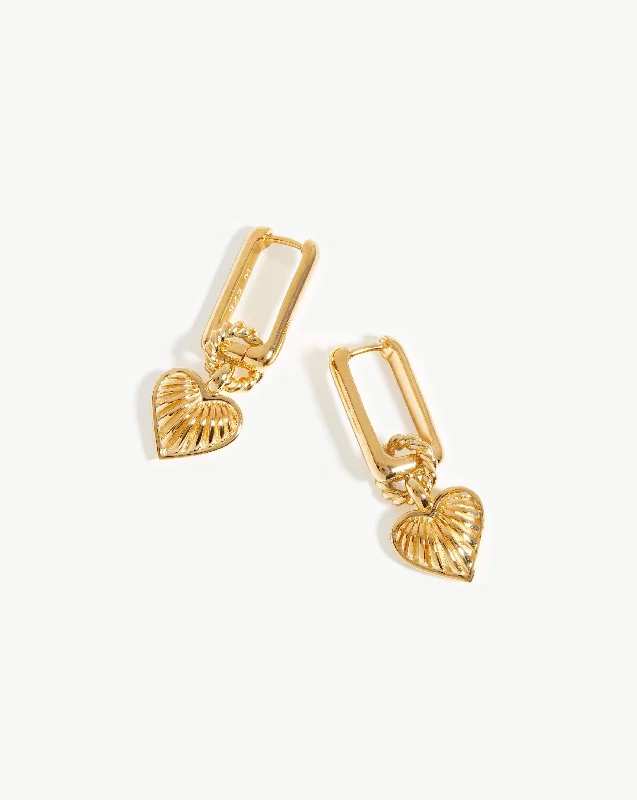 Ridge Heart Charm Earrings | 18ct Gold Vermeil