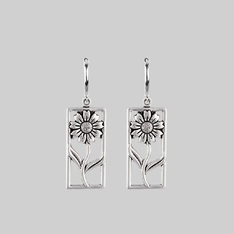 SERENA. Sunflower Hoop Earrings - Silver