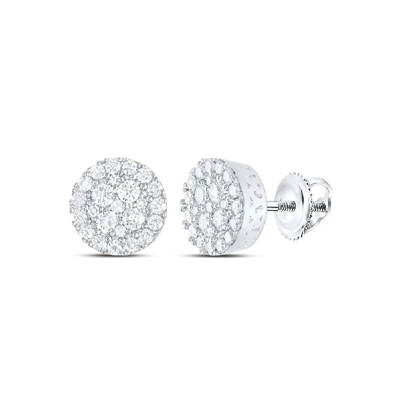 14kt White Gold Round Diamond Cluster Earrings 5/8 Cttw