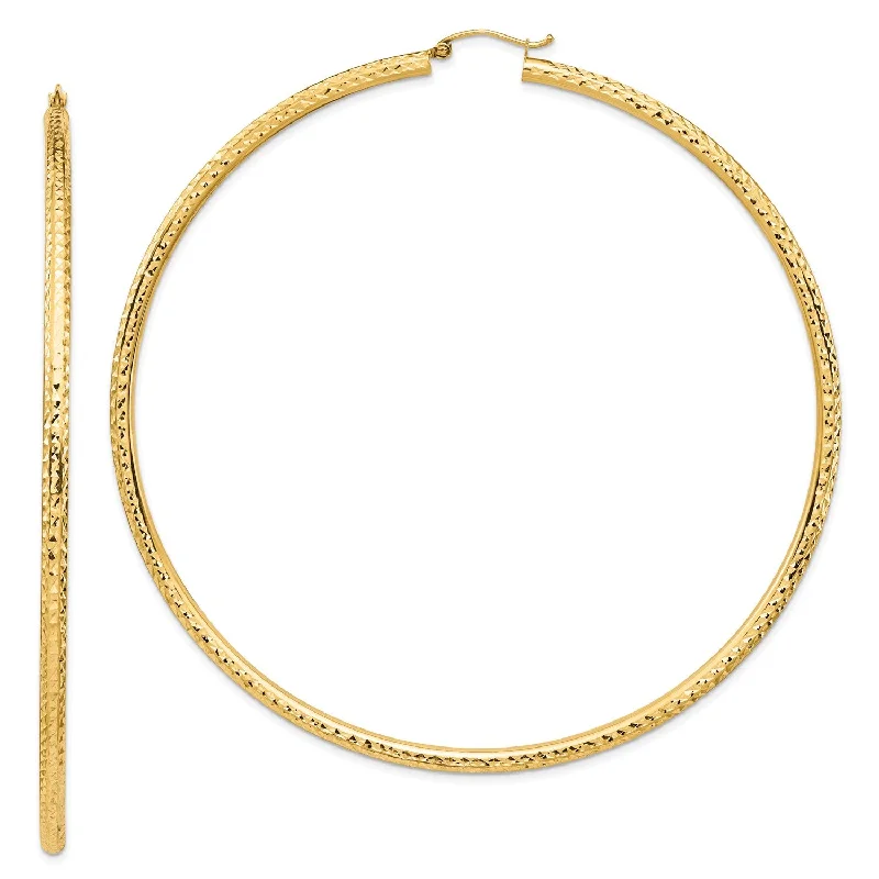 14KT Yellow Gold 90X3MM Diamond-cut Hoop Earrings