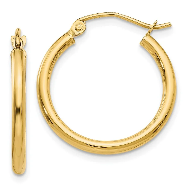 14KT Yellow Polished 2x20mm Lightweight Tube Hoop Earrings