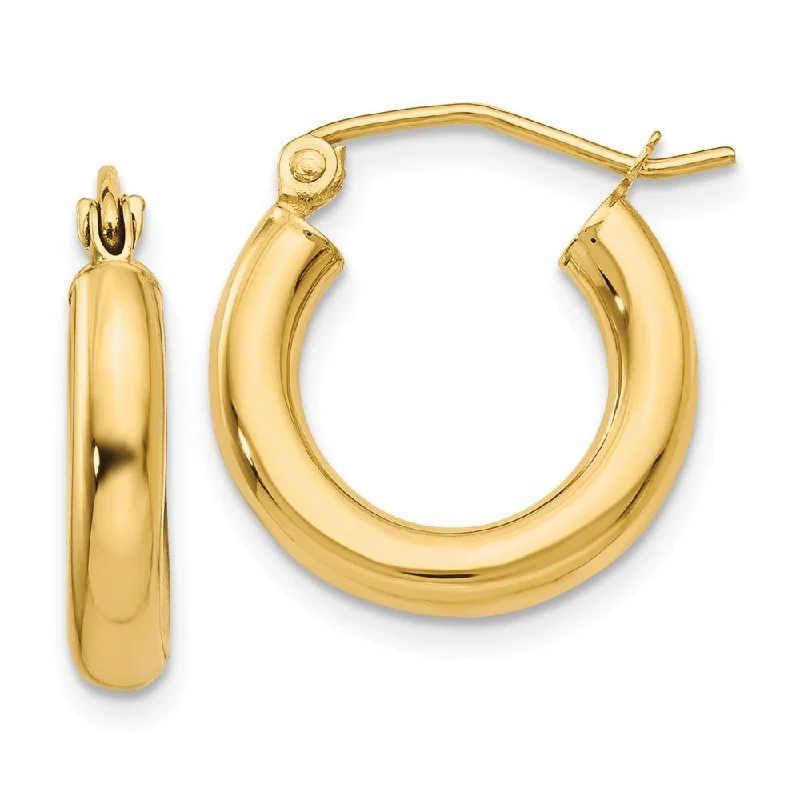 14KT Yellow Polished 3mm Lightweight Tube Hoop Earrings