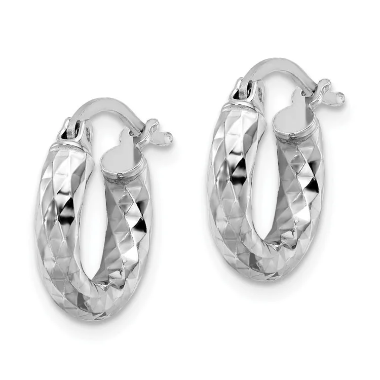 Sterling Silver Rhodium-plated 3.00mm Diamond-cut Hoop Earrings